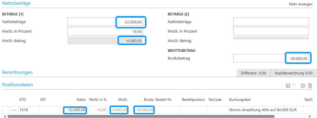 Zeigt an, wie eine stornierte Rechnung in edoc invoice erfasst wird.
