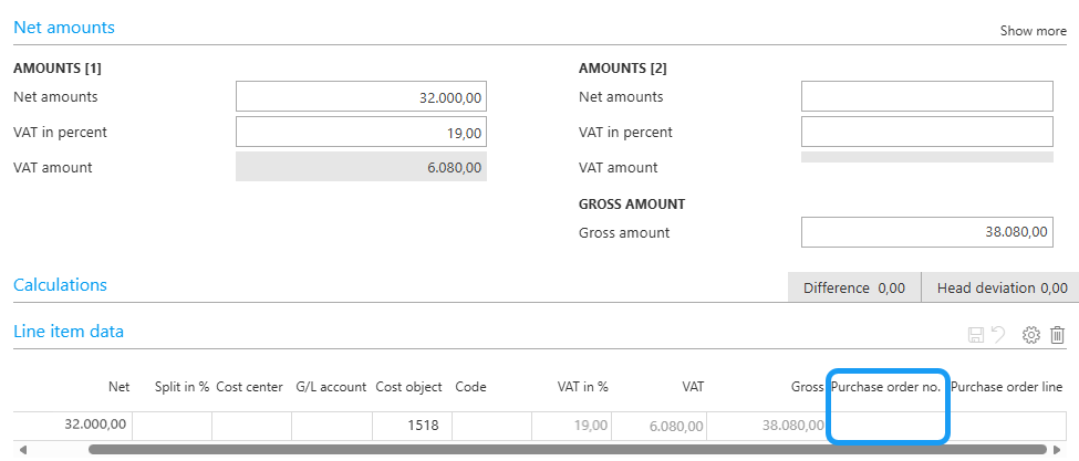 Zeigt das edoc invoice-Erfassungsformular ohne Bestellnummer an.
