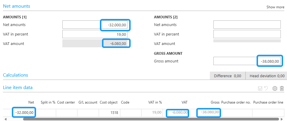 Zeigt an, wie eine stornierte Rechnung in edoc invoice erfasst wird.