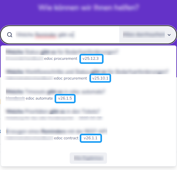 Zeigt ein Suchergebnis an, das neben dem Titel und App-Namen die Versionsnummer enthält.. 