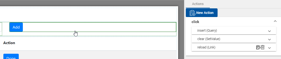 Zeigt einen Add-Button in der eingebetteten View und die zugehörigen Aktionen an.